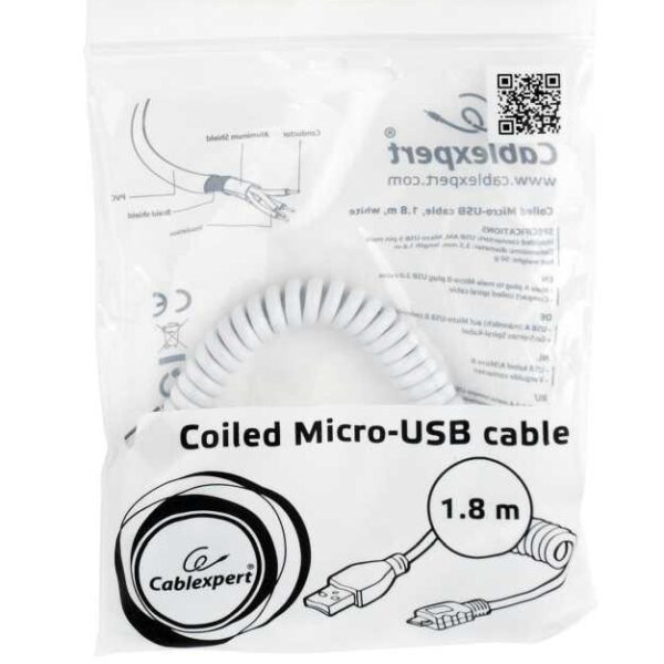 CABLEXPERT ΚΑΛΩΔΙΟ MICRO USB SPIRAL , 1.8m WHITE