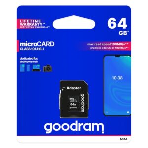 Goodram Microcard 64 GB micro SD XC UHS-I class 10 memory card, SD adapter (M1AA-0640R12)eng