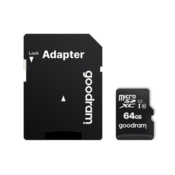 61363_2 Goodram Microcard 64 GB micro SD XC UHS-I class 10 memory card, SD adapter (M1AA-0640R12)eng