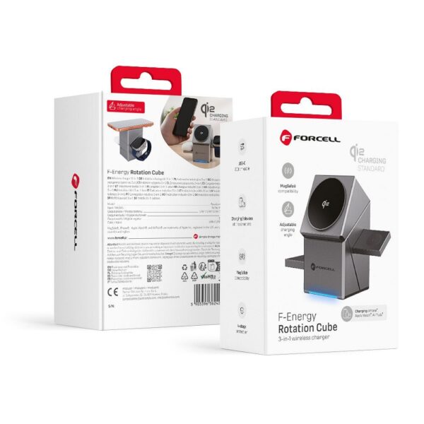 Wireless charger Forcell F-Energy 3in1 Rotation Cube Qi2 compatible with MagSafe (F-06) silver