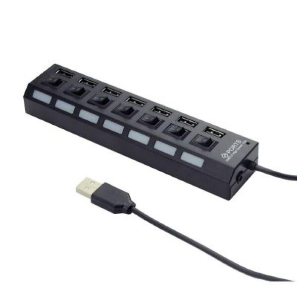 GEMBIRD USB HUB 2.0, 7 PORT, ΜΕ ΔΙΑΚΟΠΤΕΣ ΚΑΙ ΕΞΩΤΕΡΙΚΟ ΤΡΟΦΟΔΟΤΙΚΟ, ΜΑΥΡΟ
