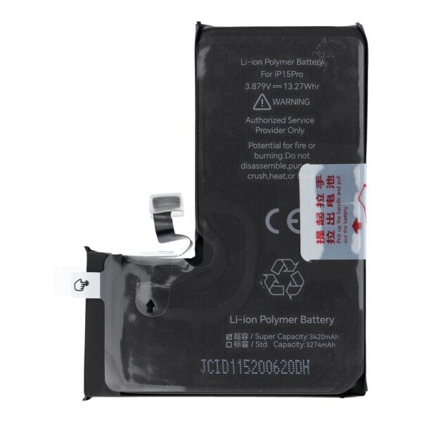 JCID Battery for iPhone 15 Pro 3430 mAh (high capacity)
