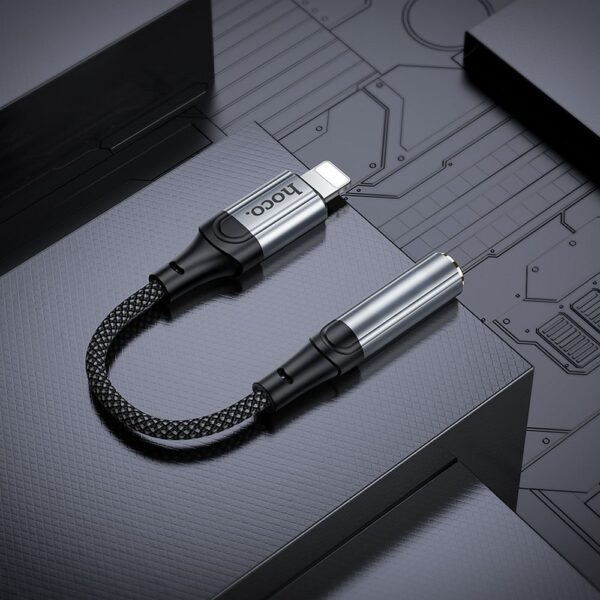 Adapter AUX Lighnting to Jack 3,5 mm Hoco 0,12 m LS36A metal gray