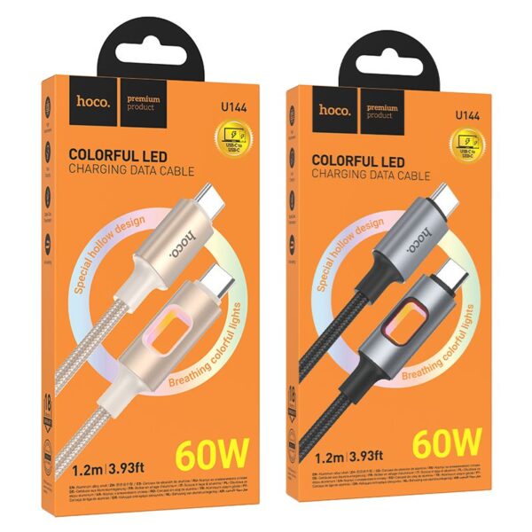LED Cable USB C to USB C Hoco 3A 60W 1,2 m U144 black