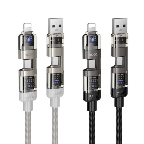 Cable 4in1 USB A/C to USB C/Lightning Hoco 240W 1,2 m U151 black