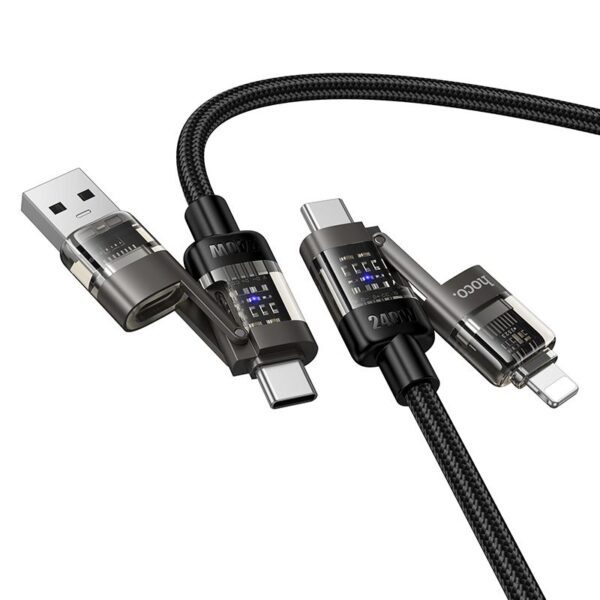 Cable 4in1 USB A/C to USB C/Lightning Hoco 240W 1,2 m U151 black
