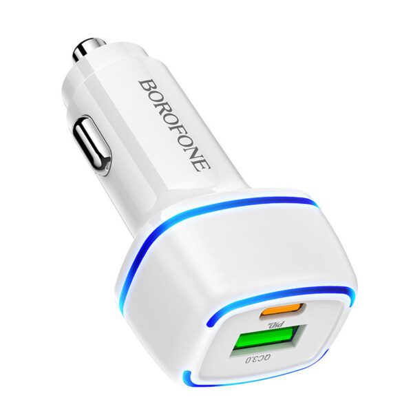 Borofone Car charger BZ14A Mercury - USB + Type C - QC 3.0 PD 20W 3A white