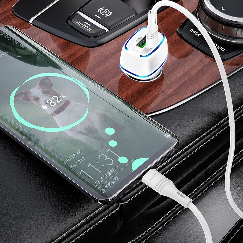 Borofone Car charger BZ14A Mercury - USB + Type C - QC 3.0 PD 20W 3A white