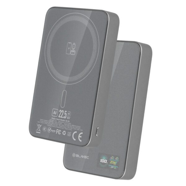 Blavec Power Bank 10000mAh BJ-04 Slim 13,5mm - Type C - 22,5W magnetic Magsafe 3 in 1 (PBBJ04-MC10G) grey glass