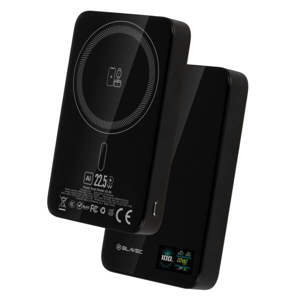 Blavec Power Bank 10000mAh BJ-04 Slim 13,5mm - Type C - 22,5W magnetic Magsafe 3 in 1 (PBBJ04-MC10B) black glass