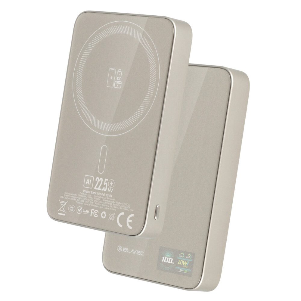 Blavec Power Bank 10000mAh BJ-04 Slim 13,5mm - Type C - 22,5W magnetic Magsafe 3 in 1 (PBBJ04-MC10GD) gold glass