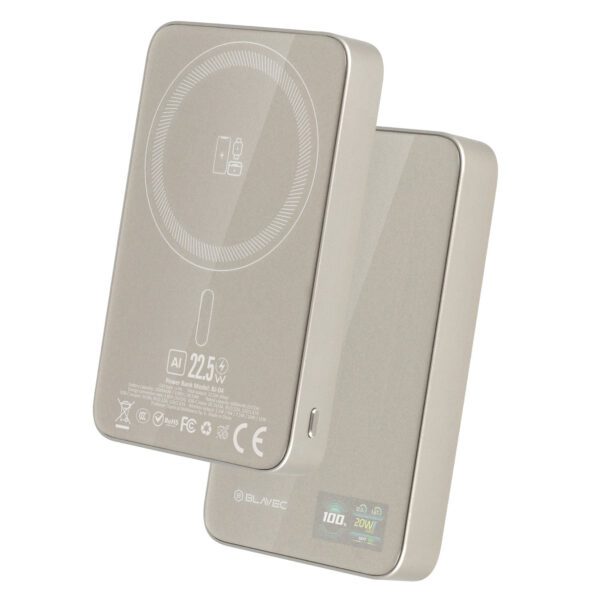 Blavec Power Bank 10000mAh BJ-04 Slim 13,5mm - Type C - 22,5W magnetic Magsafe 3 in 1 (PBBJ04-MC10GD) gold glass