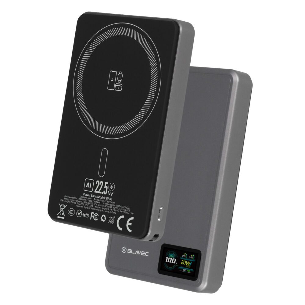 Blavec Power Bank 10000mAh BJ-03 Slim 13,5mm - Type C - 22,5W magnetic Magsafe 3 in 1 (PBBJ03-MC10G) grey aluminum