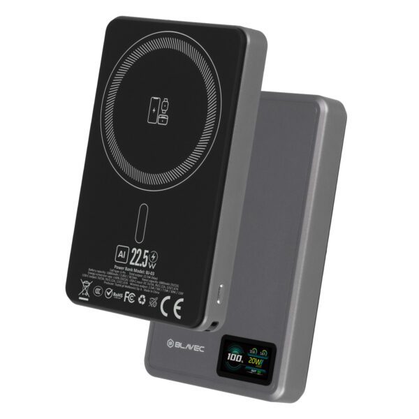 Blavec Power Bank 10000mAh BJ-03 Slim 13,5mm - Type C - 22,5W magnetic Magsafe 3 in 1 (PBBJ03-MC10G) grey aluminum