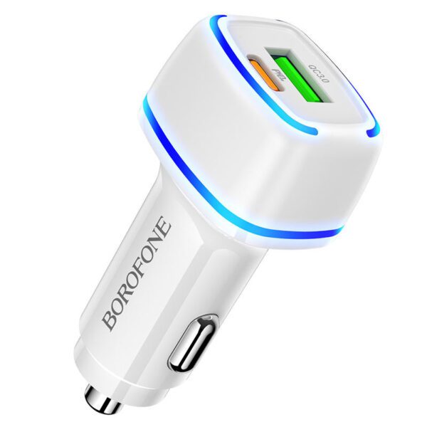 Borofone Car charger BZ14A Mercury - USB + Type C - QC 3.0 PD 20W 3A white