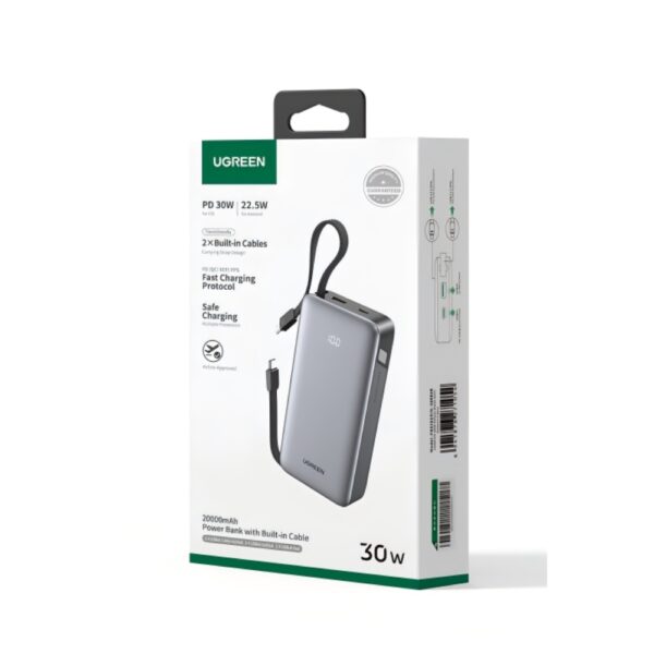 Power Bank 20000mAh PD 30W UGREEN PB528 55985B 2 Θέσεων, με 2 καλώδια USB-C Γκρι