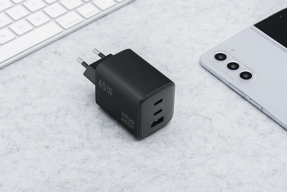 BLUE STAR travel charger GaN 4A 65W 2 x Type C + USB A PD QC4.0 VT-43 black