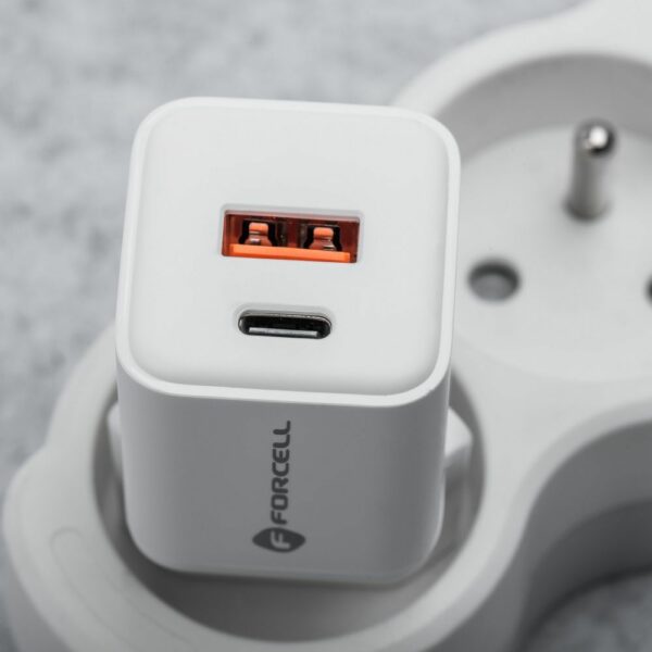FORCELL F-ENERGY Mini GaN III VT-35C travel charger with 1 x Type C + 1x USB A sockets, PD QC4.0 35W white
