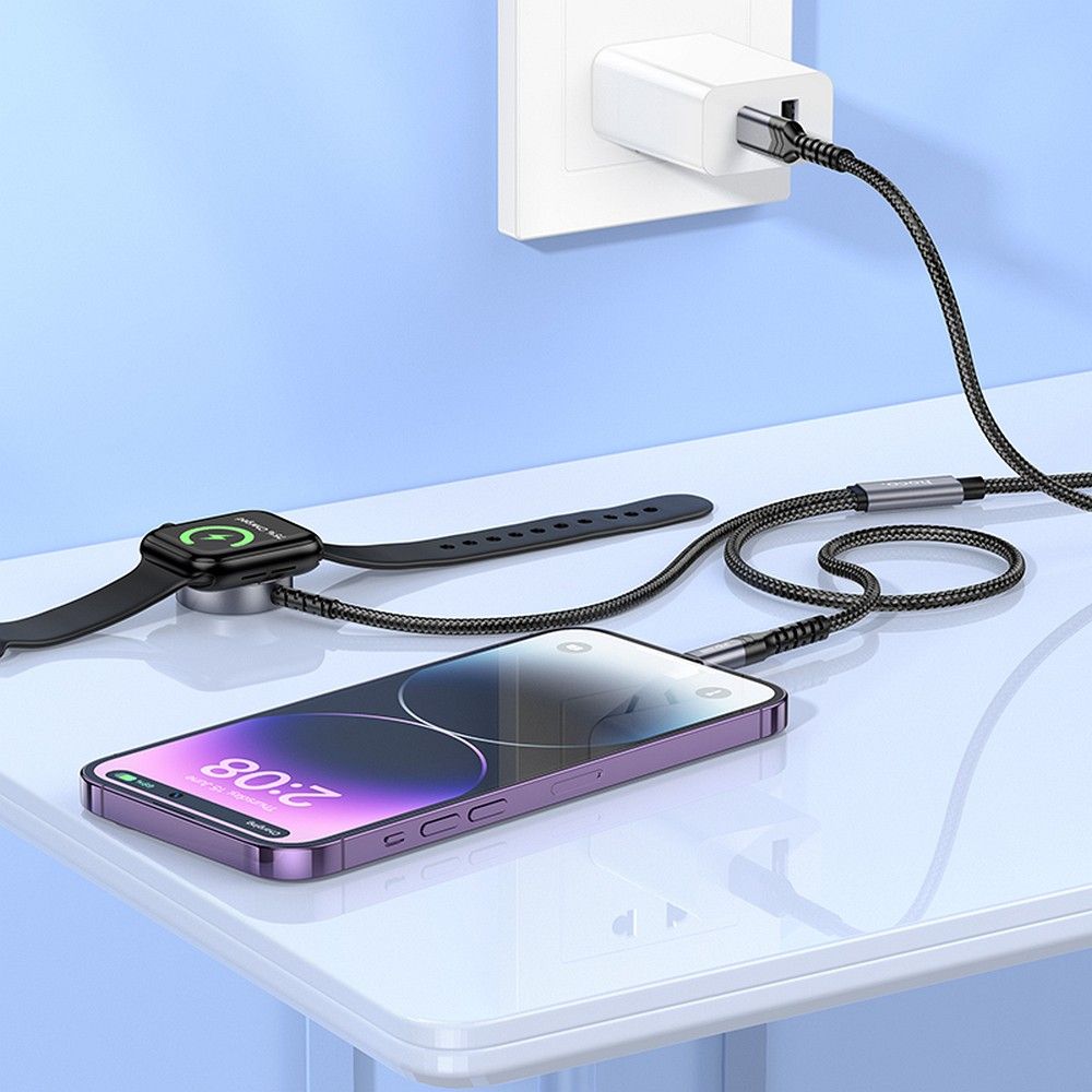 EOL HOCO wireless charger 2in1 Type C for Apple Watch + charging cable Lightning PD QC 3A CW54 1,2 m black
