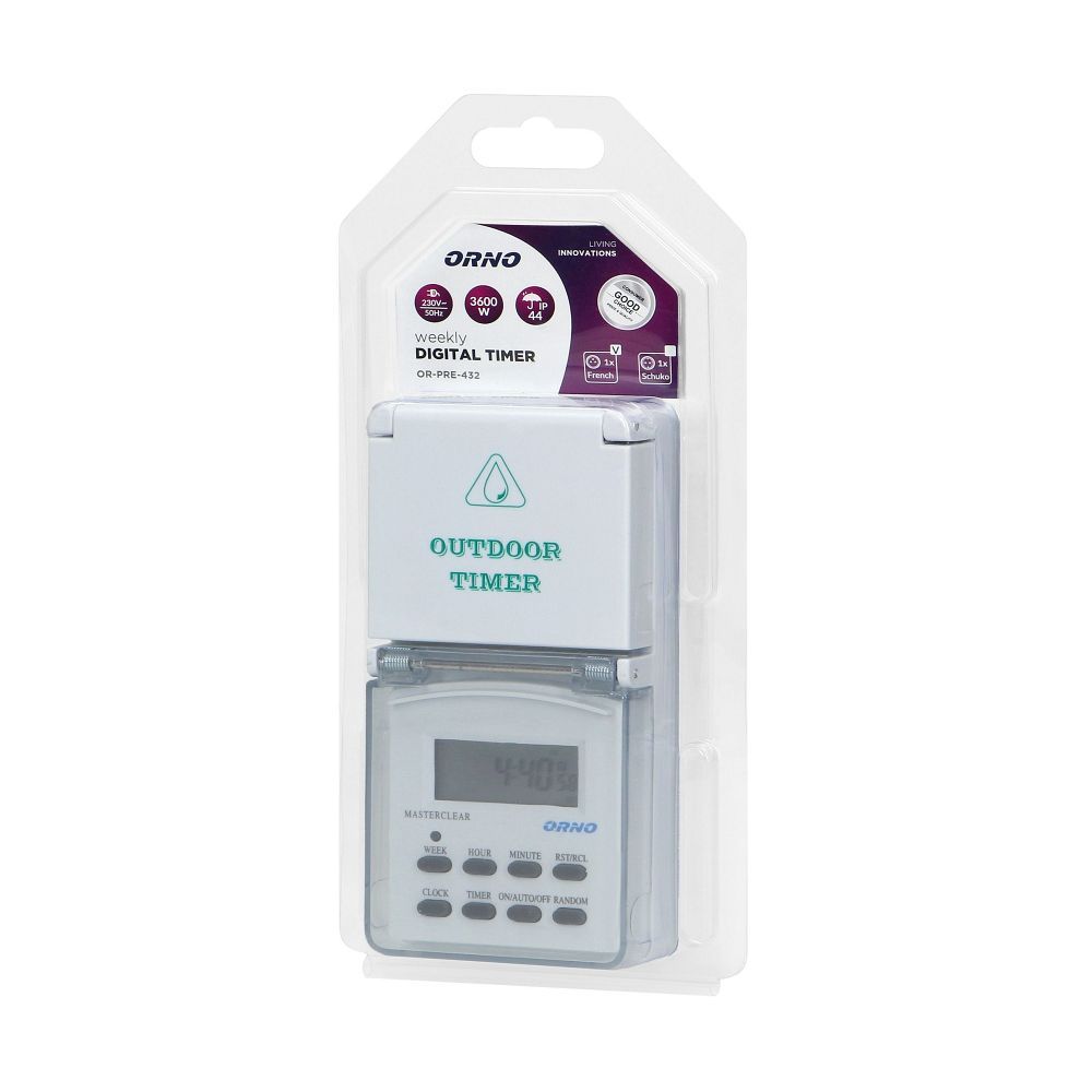 Weekly digital timer with LCD display, IP44 (OR-PRE-432)
