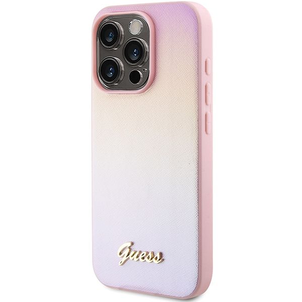GUESS case for IPHONE 15 Pro GUHCP15LPSAIRSP (Saffiano Iridescent Script) pink