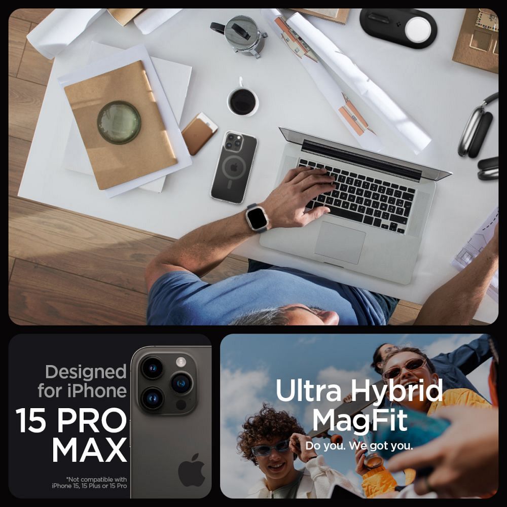 SPIGEN case ULTRA HYBRID MAG compatible with MagSafe for IPHONE 15 Pro Max graphite