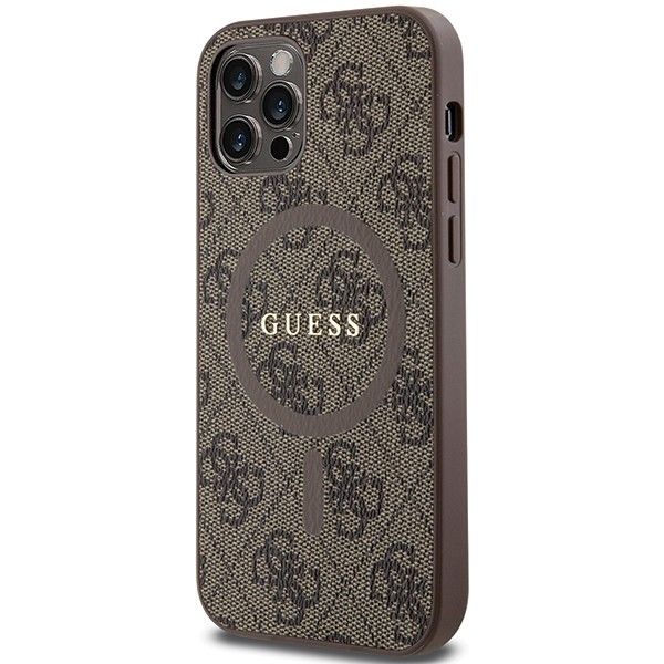 GUESS case for IPHONE 12 / 12 Pro compatible with MagSafe GUHMP12MG4GFRW (4G Ring classic logo) brown