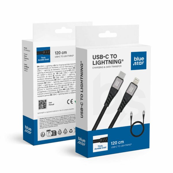 BLUE STAR braided cable 2,4A Type C to Lightning TFK-DC-003 1,2 m black