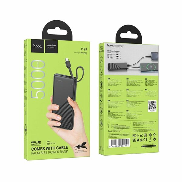 HOCO powerbank 5000 mAh with built-in cable Type C 2A J129 black