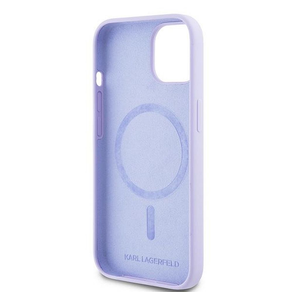 KARL LAGERFELD case for IPHONE 15 compatible with MagSafe KLHMP15SSCMKCRHU (Silicone KC Body Ring) purple