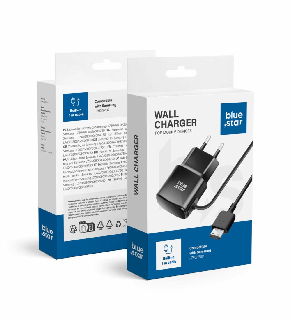 05823d71a35f19961f54207363e5e257 BLUE STAR travel charger 1A 5W for SAMSUNG L760 / G800 / G600 / J750 TFK-TC-1100B black