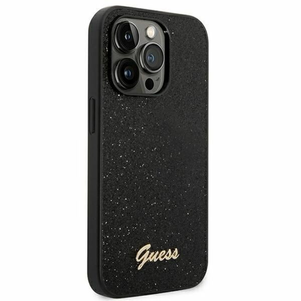 GUESS case for IPHONE 14 Pro GUHCP14LHGGSHK (Glitter Flakes Script Metal Logo) black