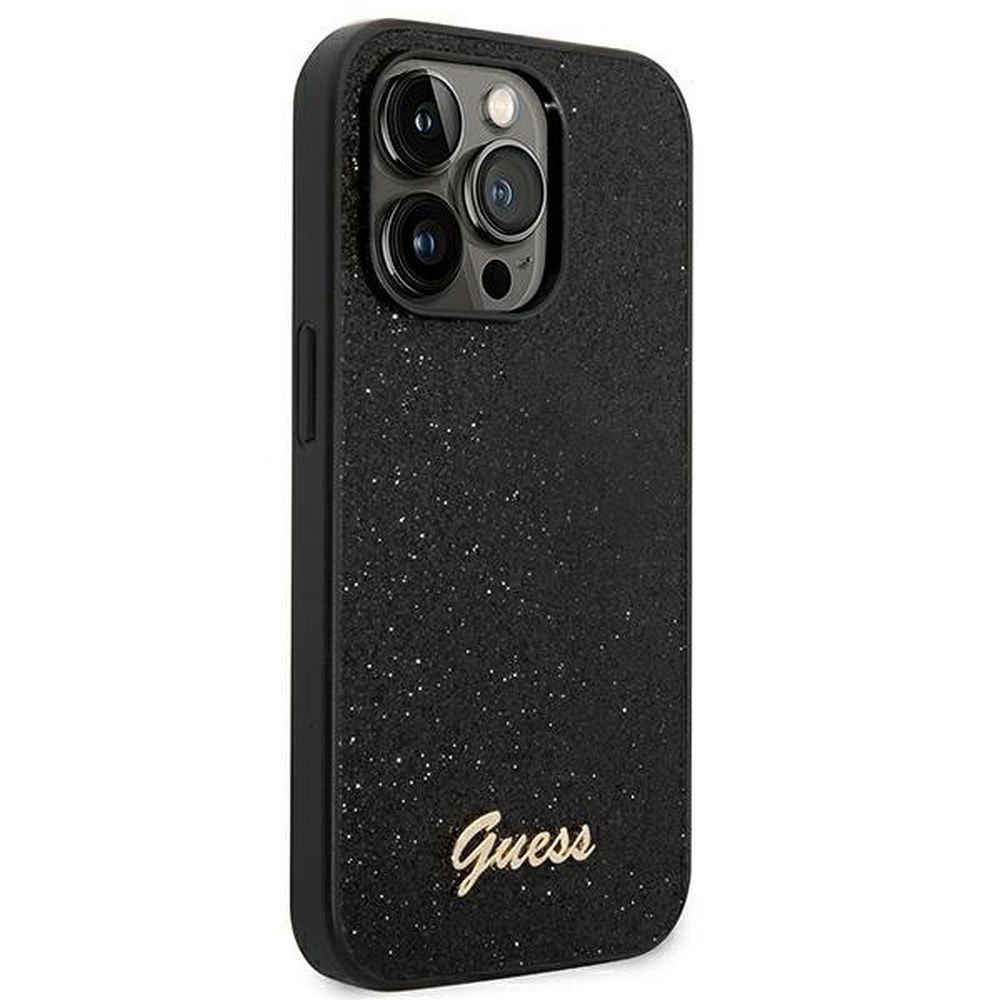 GUESS case for IPHONE 14 Pro GUHCP14LHGGSHK (Glitter Flakes Script Metal Logo) black