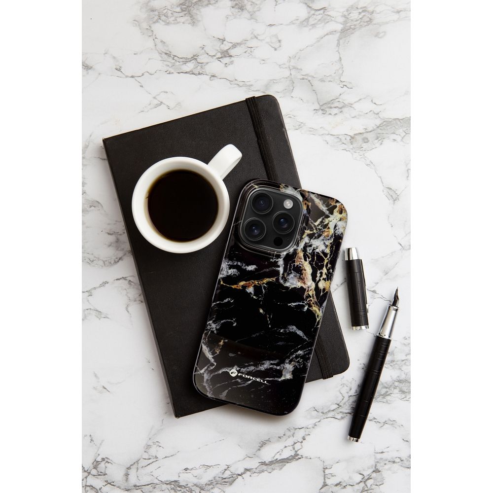 FORCELL F-PROTECT Mirage, Military Drop-Tested case compatible with MagSafe for IPHONE 15 black marble