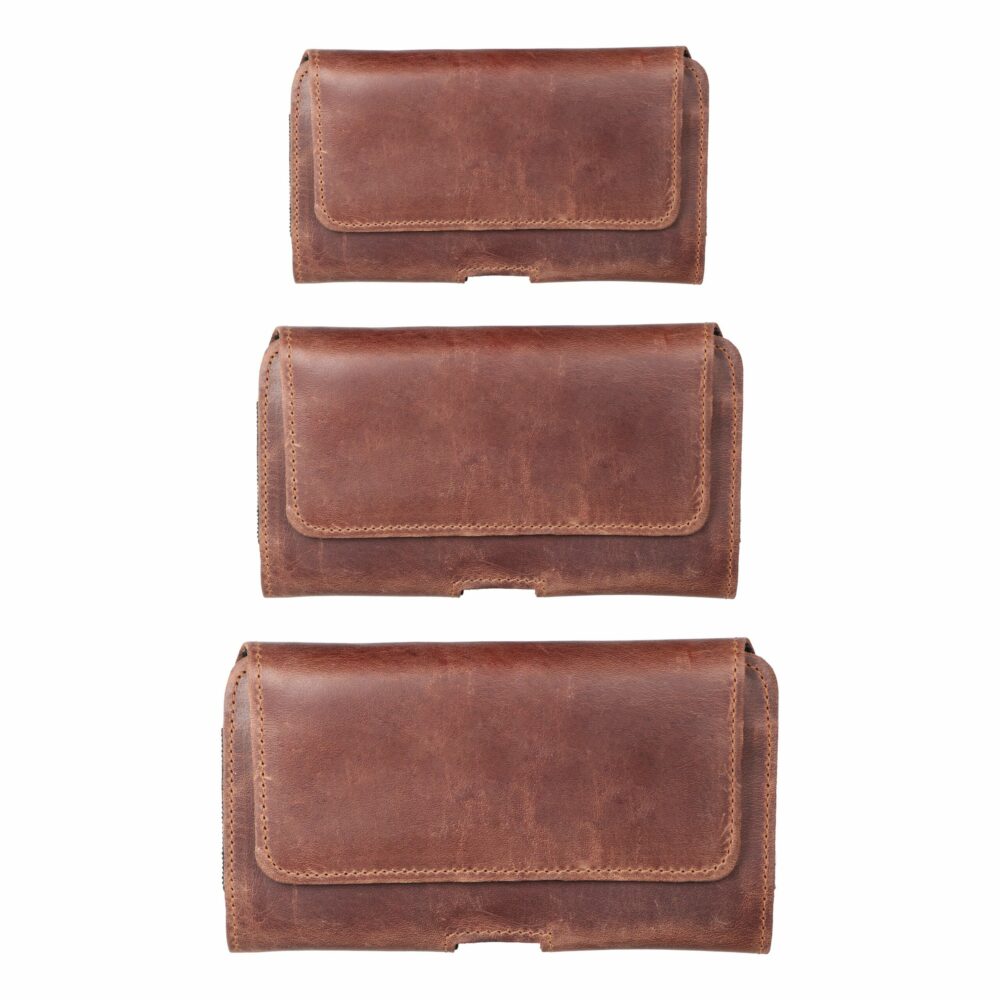 ROYAL Crazy Horse universal horizontal leather belt holster size M for IPHONE 12 MINI / 13 MINI / SAMSUNG A40 / S8 / XIAOMI 12 / Redmi 5A brown