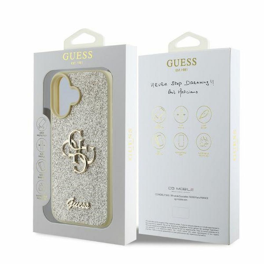 GUESS case for IPHONE 16 GUHCP16SHG4SGD (Fixed Glitter Big 4G) gold