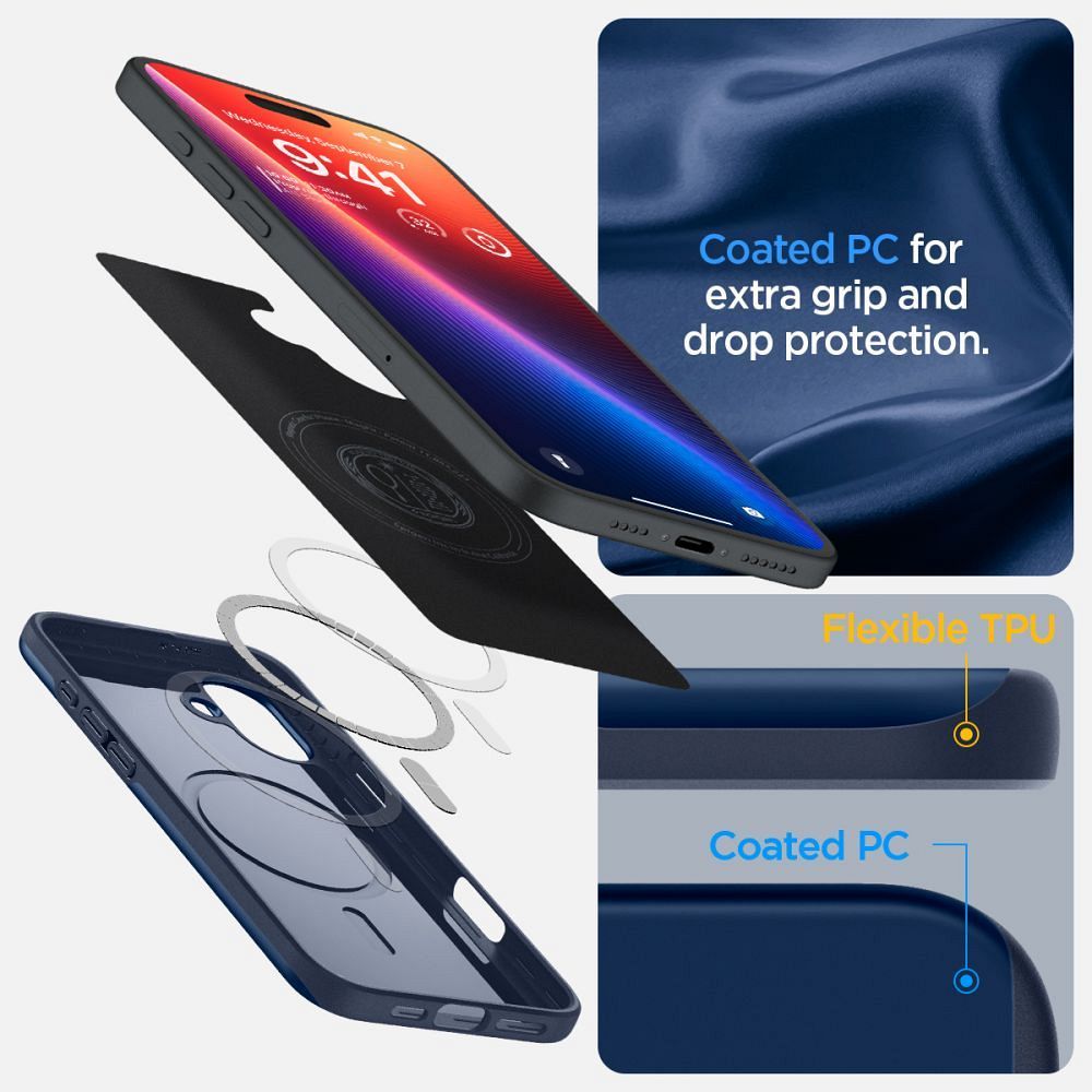 SPIGEN case THIN FIT MAG compatible with MagSafe for IPHONE 16 navy blue