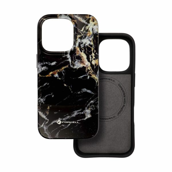 FORCELL F-PROTECT Mirage, Military Drop-Tested case compatible with MagSafe for IPHONE 15 black marble