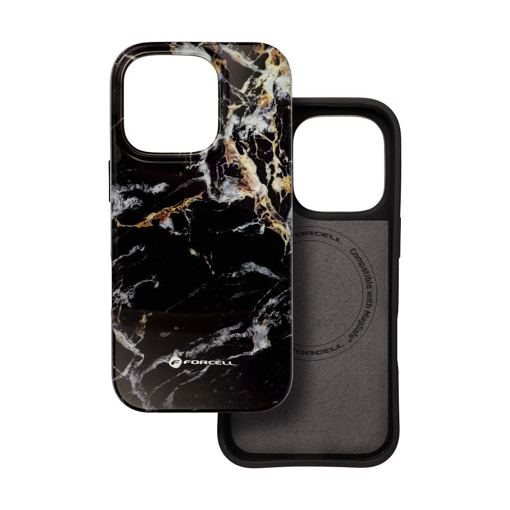 FORCELL F-PROTECT Mirage, Military Drop-Tested case compatible with MagSafe for IPHONE 15 black marble