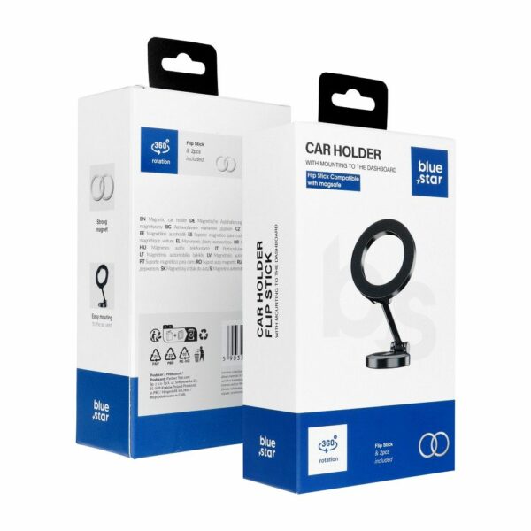 BLUE STAR magnetic car holder for dashboard compatible with MagSafe FLIP STICK black