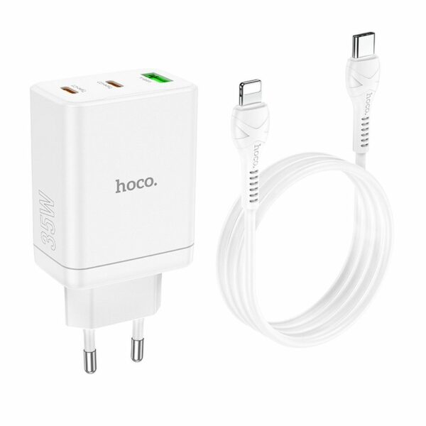HOCO charger 2 x Type C + USB A + cable Type C to Lightning PD QC3.0 3A 35W N33 white