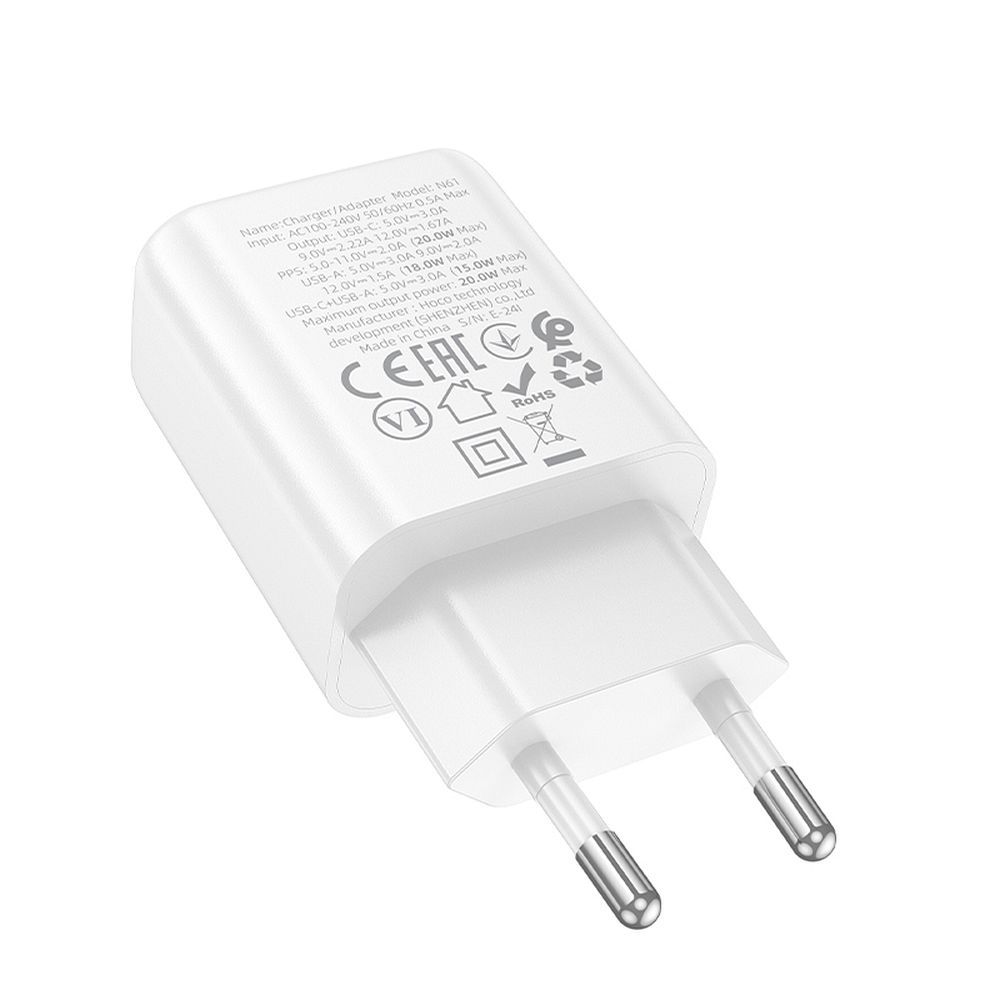 HOCO wall charger USB A + Type C PD QC3.0 3A 20W N61 white