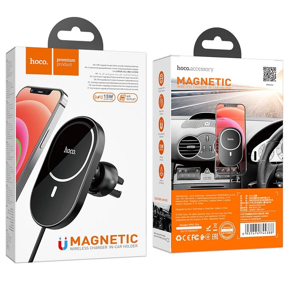 HOCO car holder with wilress charging compatible with MagSafe for air vent 15W CA90 black