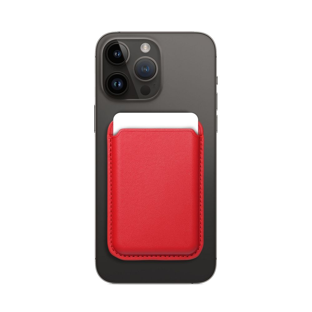 LEATHER MAG WALLET compatible with MagSafe red