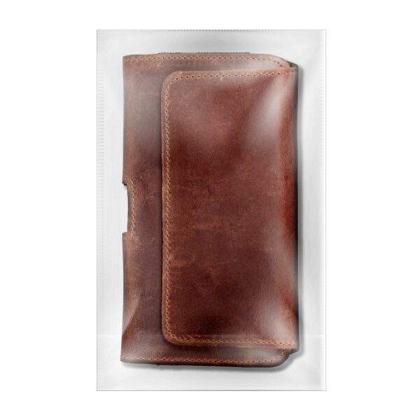ROYAL Crazy Horse universal horizontal leather belt holster size L for IPHONE 12 / 12 PRO / 13 / 13 PRO / 14 / 14 PRO / SAMSUNG S10 / S20 / S21 / A40 / HUAWEI P8 LITE / P30 / P40 / P9 LITE brown