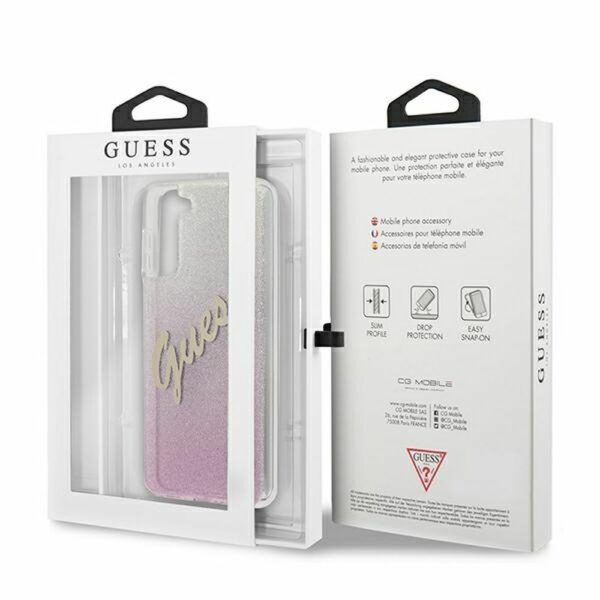 GUESS case for SAMSUNG S21 Plus GUHCS21MPCUGLSPI (Glitter Gradient Script) pink