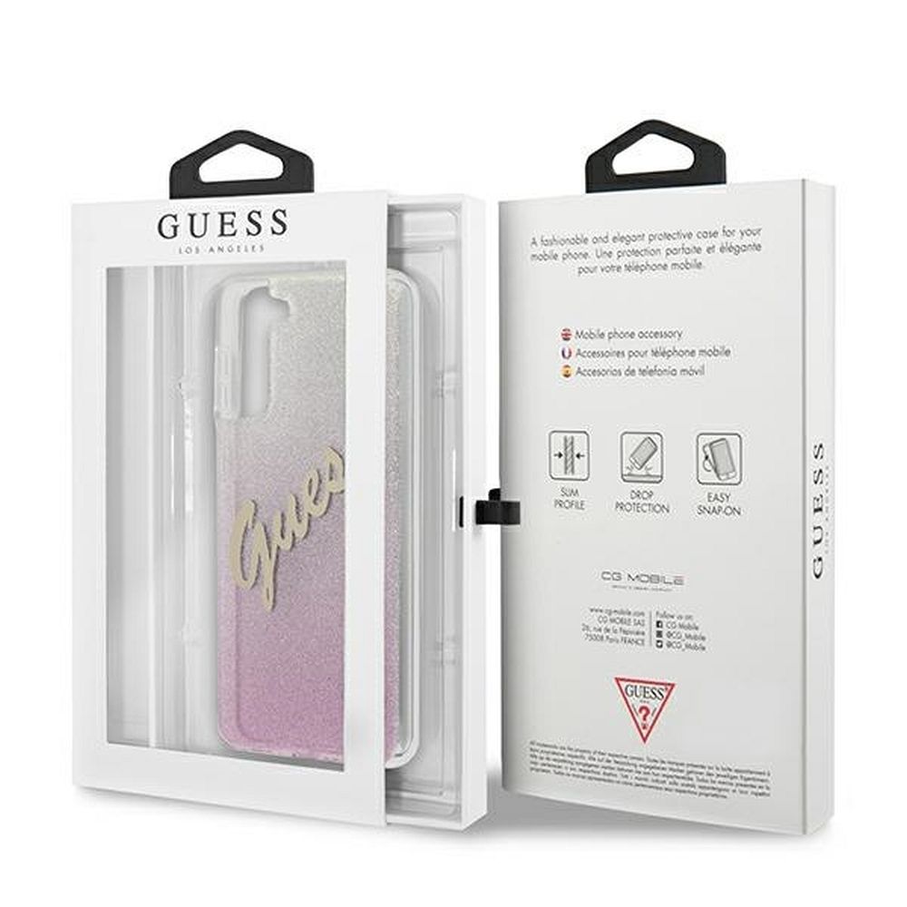 GUESS case for SAMSUNG S21 Plus GUHCS21MPCUGLSPI (Glitter Gradient Script) pink