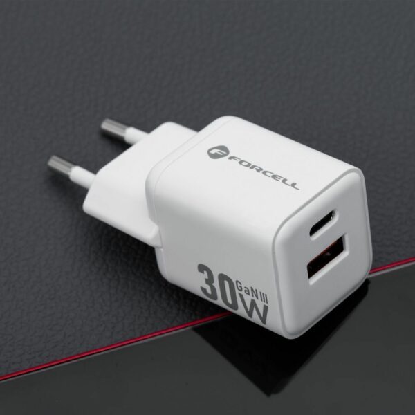 FORCELL F-ENERGY Mini GaN III VT-35 travel charger with 1 x Type C + 1x USB A sockets, PD QC4.0 30W white