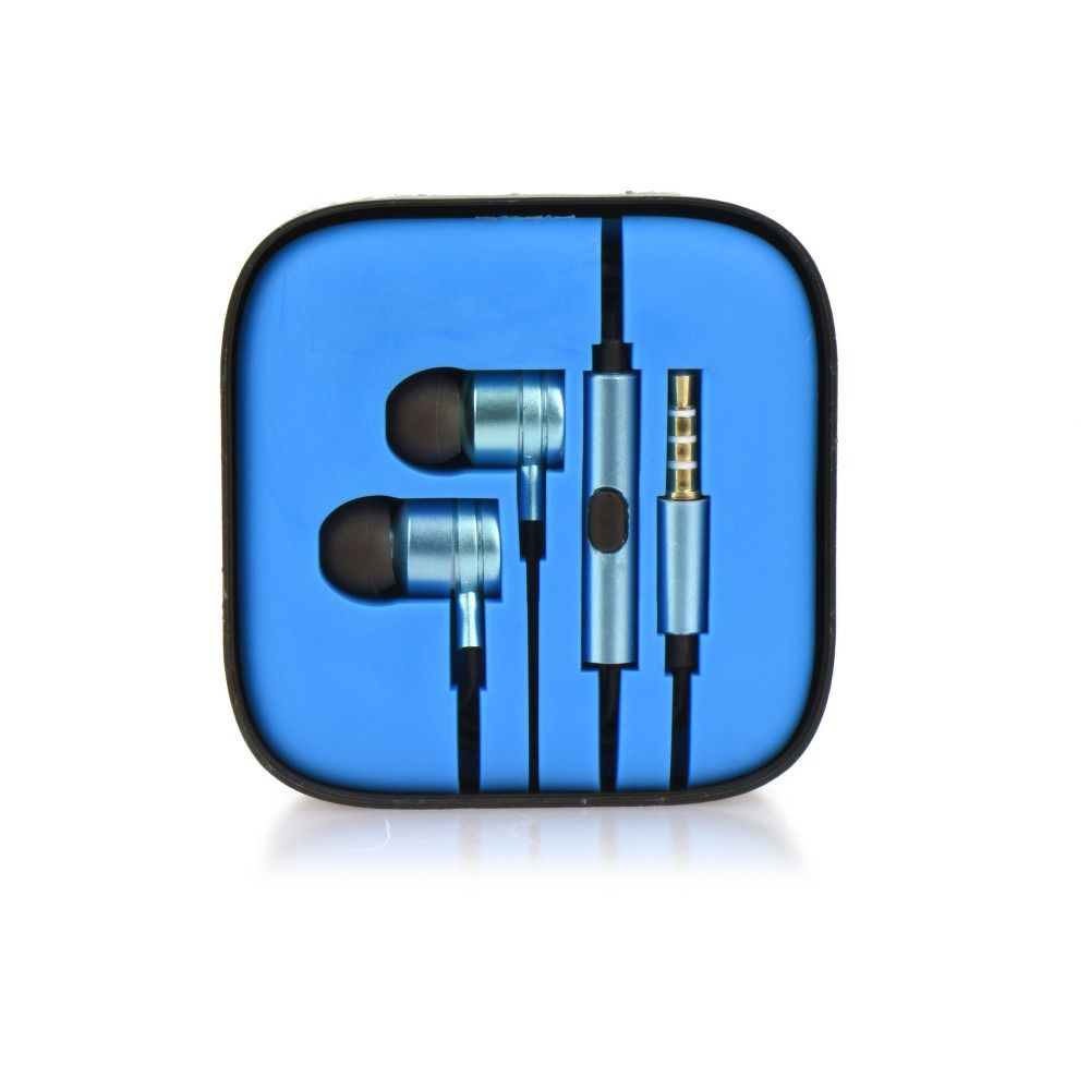 Wire earphones Jack 3,5 mm with microphone Mi metal box blue