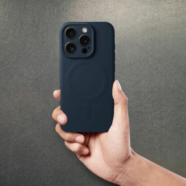 SILICONE MAG COVER case compatible with MagSafe for IPHONE 15 Pro Max blue titanium